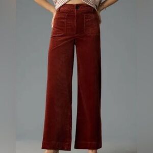 Anthro Maeve Colette Crop Wide Leg Cord rust 12.25" rise
26" inseam
10.5" leg
